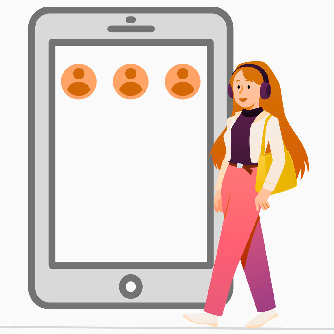Illustration of an autistic woman in headphones next to a mockup of a phone screen with profile images, indicating a community for high-masking, late-diagnosed autistic adults.